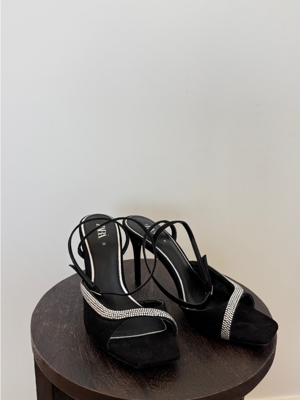 Zara Black Slingback Heels with Crystal Trim - Size 8.5 / 39